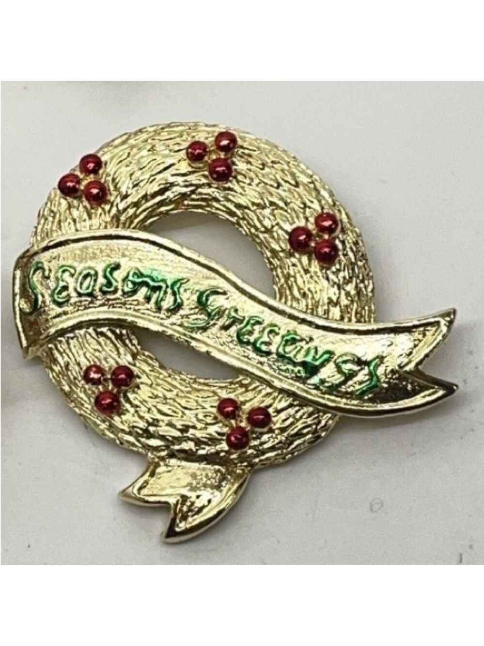 Vintage Gerrys Seasons Greetings Brooch Enamel and Gold Tone Christmas Pin 2032